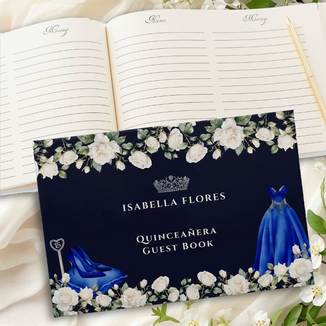 Livro De Visitas Elegante Quinceanera Floral Princesa Vestida Azul (Guest book from the Princess Dress and Roses Quinceanera collection by Darling & May)