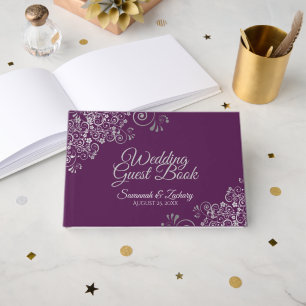 Livro De Visitas Elegante Renda Prateada Filigrana Casamento Roxo A