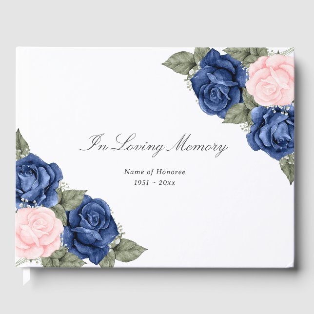 Livro De Visitas Elegante Rosa Azul Floral Funeral (Frente)