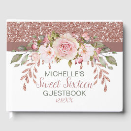 Livro De Visitas Elegante Rosa Dourado Watercolor Sweet Sessenta