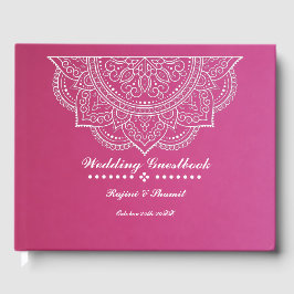 Livro De Visitas Elegante rosa e branca Paisley Mandala