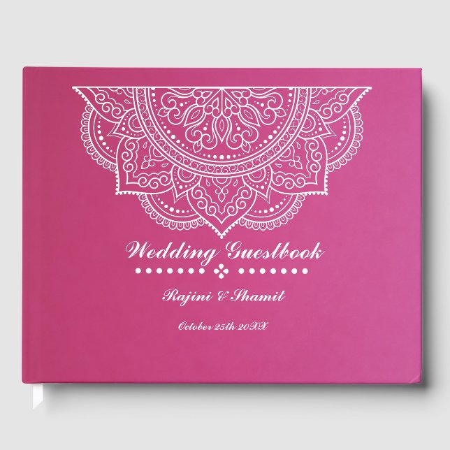 Livro De Visitas Elegante rosa e branca Paisley Mandala (Frente)