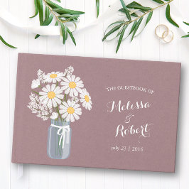 Livro De Visitas Elegante Rustic Mason Jar Daisies Casamento Rosy