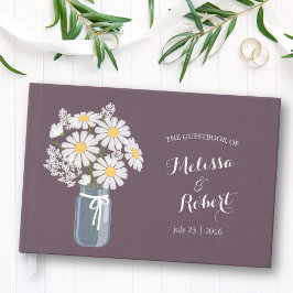 Livro De Visitas Elegante Rustic Mason Jar Daisies Casando Roxo