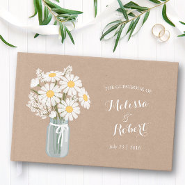 Livro De Visitas Elegante Rustic Mason Jar Daisies Wedding Beige