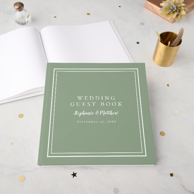 Livro de Visitas Elegante Sage Verde para Casament (Frente aberta)