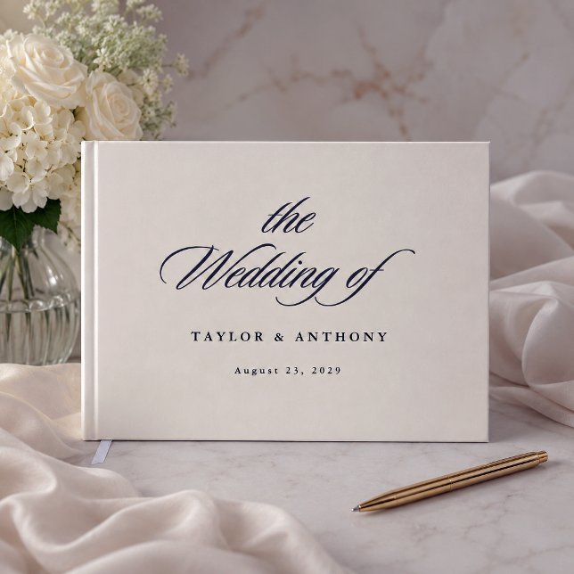 Livro De Visitas Elegante Script de Caligrafia em Marfim Casamento  (Criador carregado)