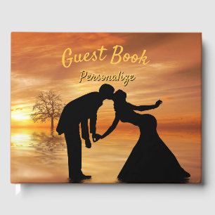 Livro De Visitas Elegante Silhueta de Casal Romântico Beijando ao P