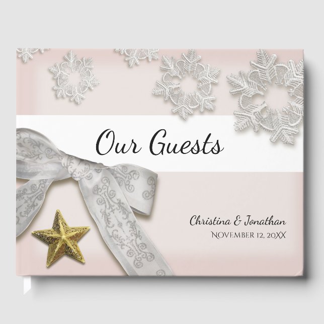 Livro De Visitas Elegante Snowflakes Casamento no inverno Guest Boo (Frente)