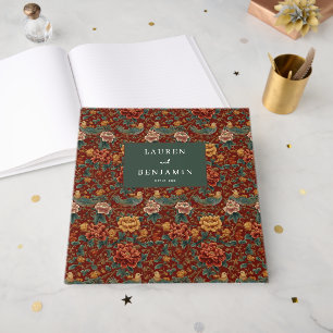 Livro De Visitas Elegante Tapeçaria Floral Vintage Marrom