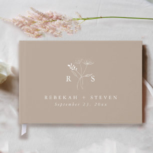 Livro De Visitas Elegante Taupe Casamento de Monograma Floral Bot
