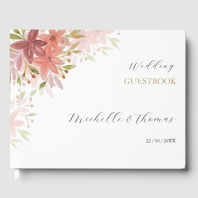 Livro De Visitas elegante Terracotta Blush Wildflower Watercolor Ar (Frente)