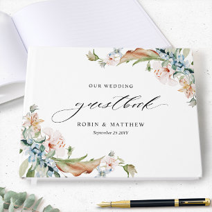 Livro De Visitas Elegante Terthy Blooms e Sage Green Weds