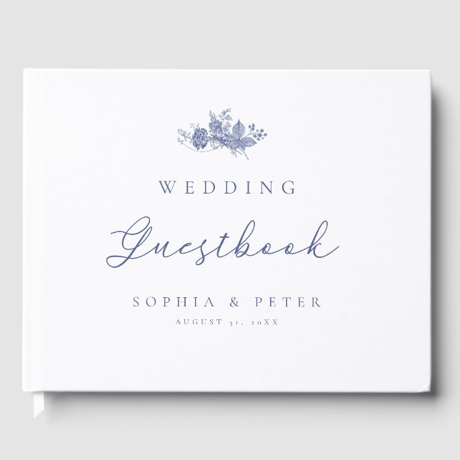 Livro De Visitas Elegante Toile Blue Weding Guest Book (Frente)