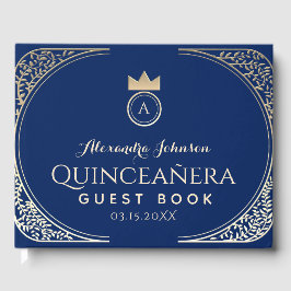 Livro De Visitas Elegante Único Quinceanera Azul Real Dourado Flora