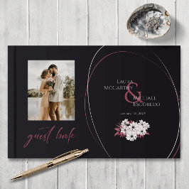 Livro De Visitas Elegante Vintage Floral Photo Black Magenta