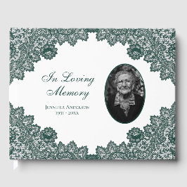 Livro De Visitas Elegante Vintage Green Floral Lace Foto Funeral