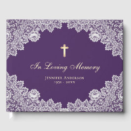 Livro De Visitas Elegante Vintage Purple Floral Lace Funeral Foto