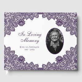 Livro De Visitas Elegante Vintage Purple Floral Lace Funeral Foto