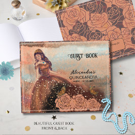 Livro De Visitas Elegante Vintage Rosa de Cobre Quinceañera