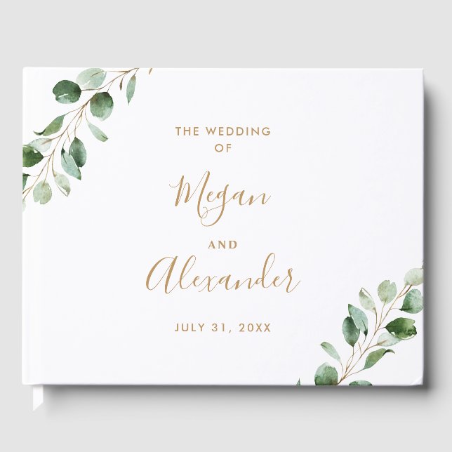 Livro De Visitas Elegante Watercolor Greenery Weding Guest Book (Frente)