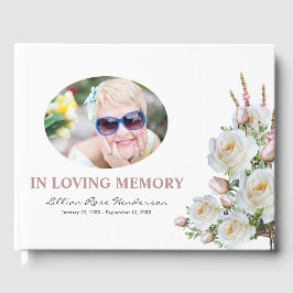 Livro De Visitas Elegante White & Pink Roses Funeral Memorial Fotog