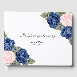 Livro De Visitas Elegantes Rosas Cor-de-Rosa Azuis Florais Funeral