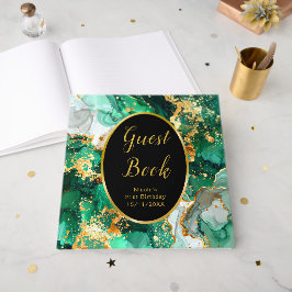 Livro De Visitas Emerald Green and Gold Marble Agate Birthday Party