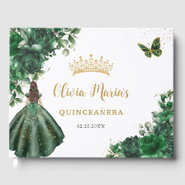 Livro De Visitas Emerald Green Floral Princess Dourada Quinceanera