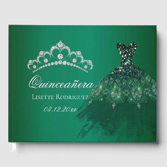 Livro De Visitas Emerald Green Personalizou Quinceanera (Frente)
