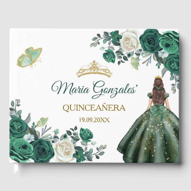 Livro De Visitas Emerald Green Quinceañera Floral Guest Book (Frente)