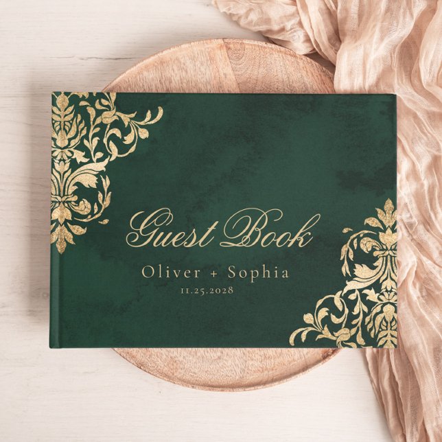 Livro De Visitas Emerald Ornate Victorian Green and Gold Wedding (Criador carregado)