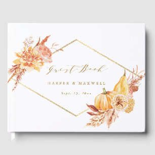 Livro De Visitas Escrita Dourada de Casamento de Pumpkin Floral Rus
