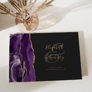 Livro De Visitas Escuro Dourado de Agato Roxo Moderno