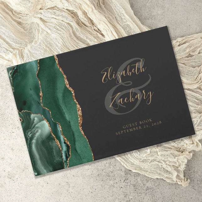 Livro De Visitas Escuro Dourado do Agate Verde Moderno Emerald (Criador carregado)