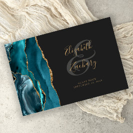 Livro De Visitas Escuro Dourado do Agato Azul Teal Moderno Escuro