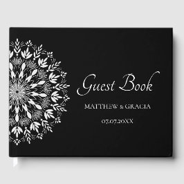 Livro De Visitas Escuro elegante preto e branco clássico simples