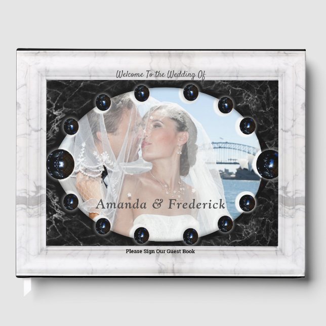 Livro De Visitas Esferas de mármore brancas e pretas opulentas (Frente)