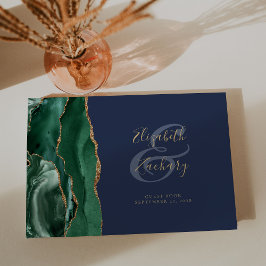 Livro De Visitas Esmeralda Moderno Verde Ágata Ouro Azul Marinho