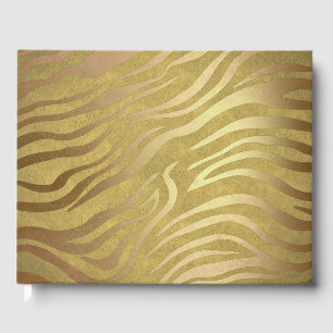 Livro De Visitas Estampa de Zebra em Bronze Dourado Safari Glam da 