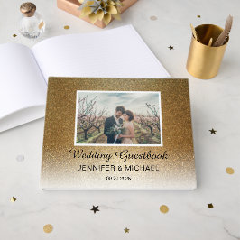 Livro De Visitas Estiloso Chic gradiente de ouro foto casal Casamen