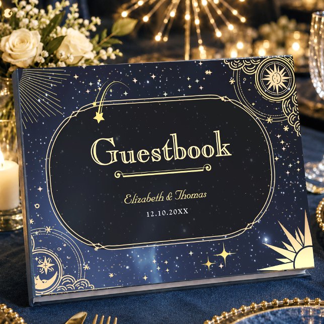 Livro De Visitas Estrela cadente azul Casamento do sol e da lua cel (Criador carregado)