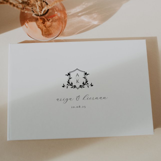 Livro De Visitas Eternos Vinhas Negras Crest Monograma de Casamento (Criador carregado)