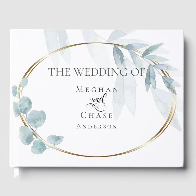 Livro de Visitas | Eucalipto em Aquarela Azul Desb (Frente)