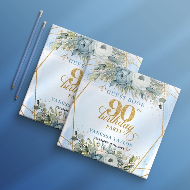 Livro De Visitas Eucalipto Rústico Verde Poeira Azul 90 Aniversário (Rustic Eucalyptus Greenery Dusty Blue 90th Birthday Guest Book

)