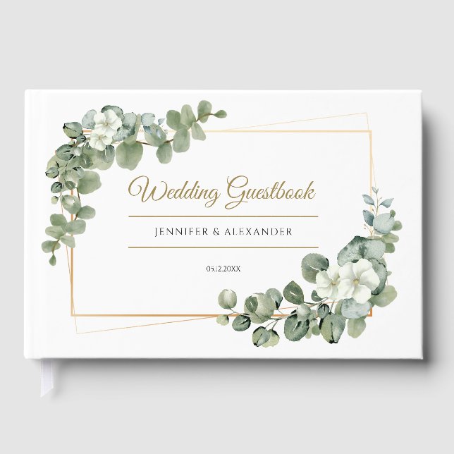 Livro De Visitas Eucalyptus Green Folaves | Casamento Dourado de ve (Frente)