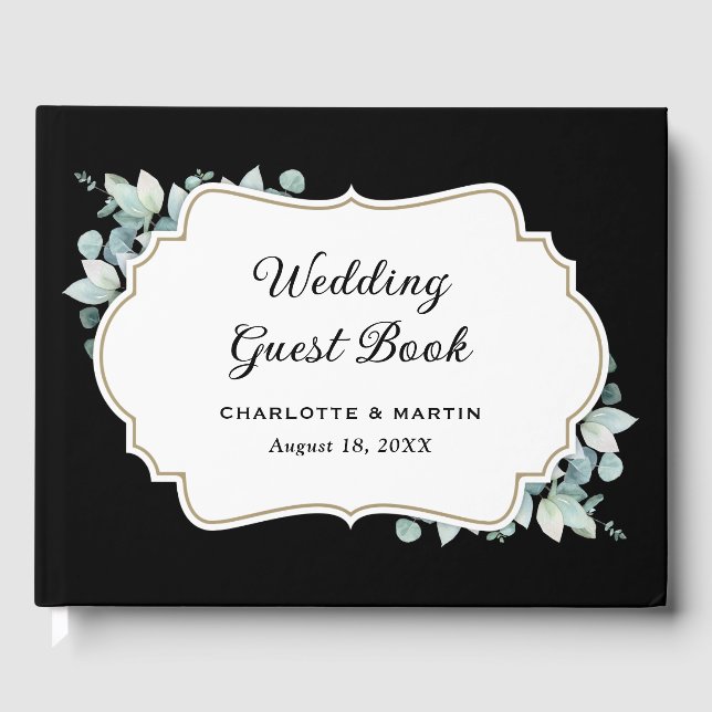 Livro De Visitas Eucalyptus Greenery Casamento Negro e Branco (Frente)