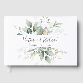 Livro De Visitas Eucalyptus Greenery Dourado Deixa Casamento Elegan