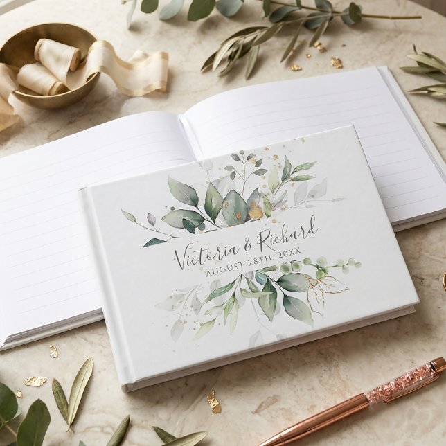 Livro De Visitas Eucalyptus Greenery Dourado Deixa Casamento Elegan (Criador carregado)