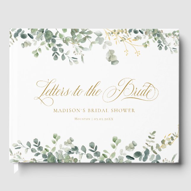 Livro De Visitas Eucalyptus  Handwriting Script Bridal Shower (Frente)